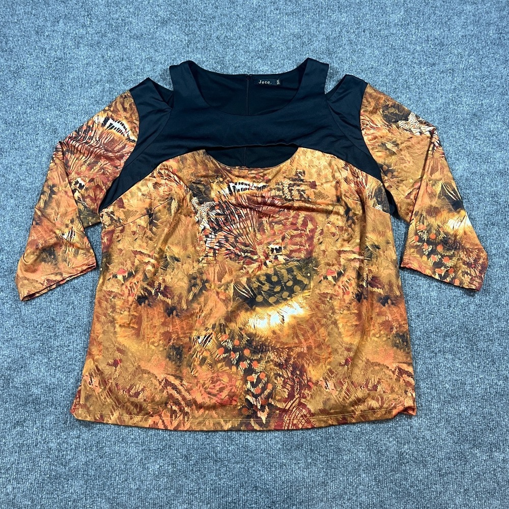 Jete. Cut Out Shoulder Blouse Top Womens 3X Multicolor Aztec Print Scoop Neck